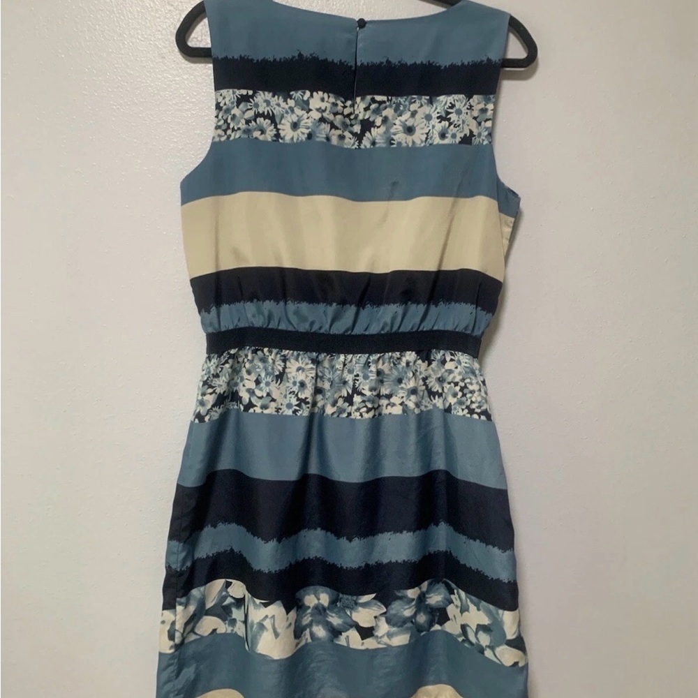 LOFT Blue and Cream Floral Midi Dress
